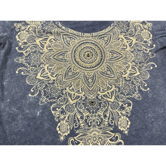 Maurices Top Womens XL Blue Short Sleeve Embellished Made in USA Cotton Blend - Picture 4 of 13